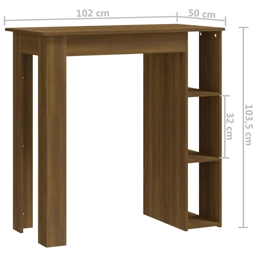 Bar Table with Shelf Brown Oak 102x50x103.5 cm Engineered Wood 812965