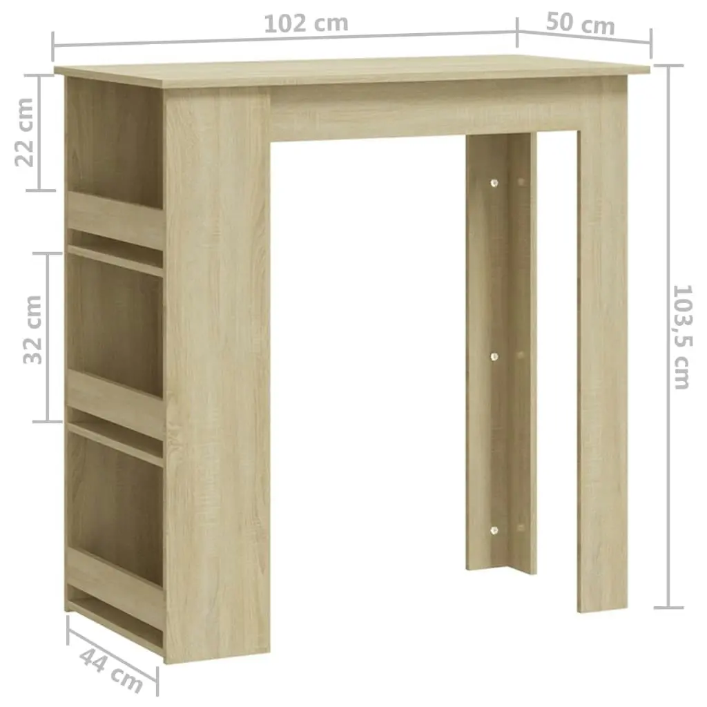 Bar Table with Storage Rack Sonoma Oak 102x50x103.5cm Engineered Wood 809470