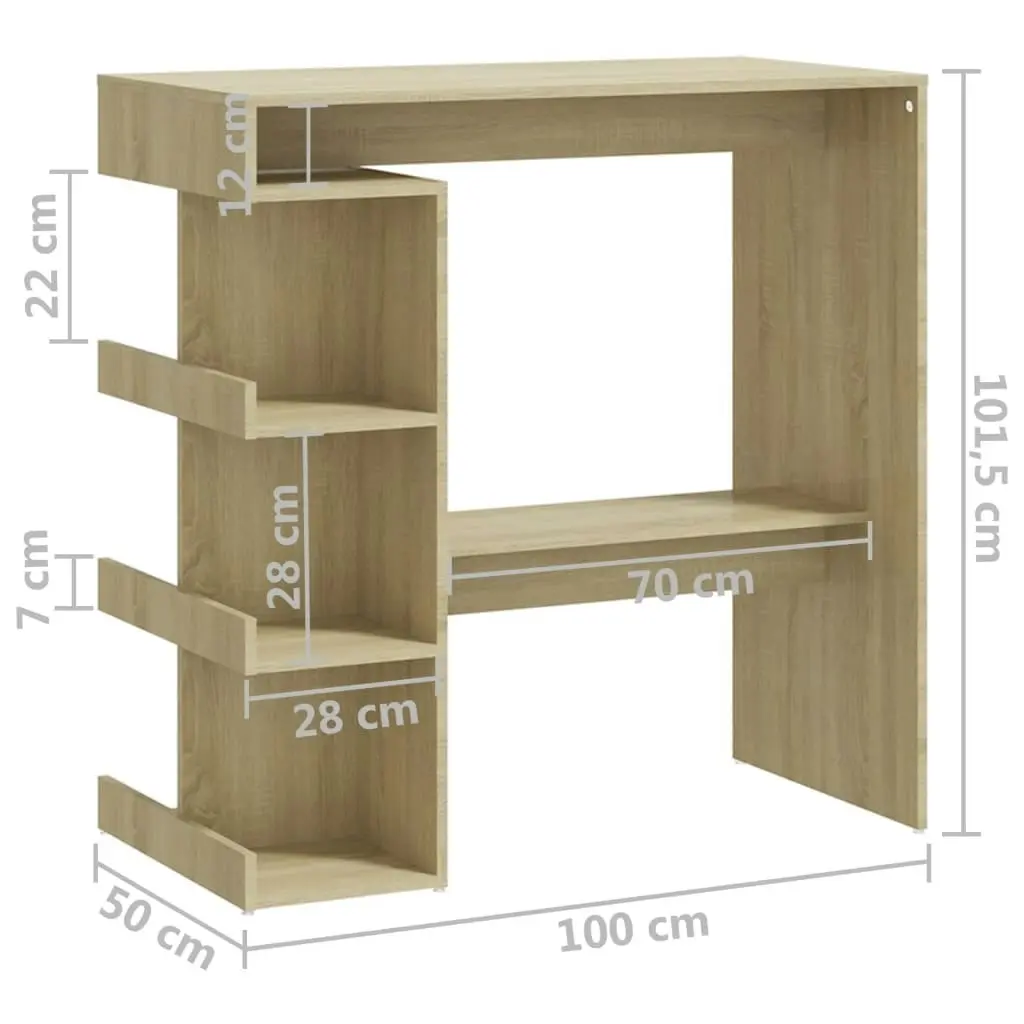 Bar Table with Storage Rack Sonoma Oak 100x50x101.5 cm Engineered Wood 809452