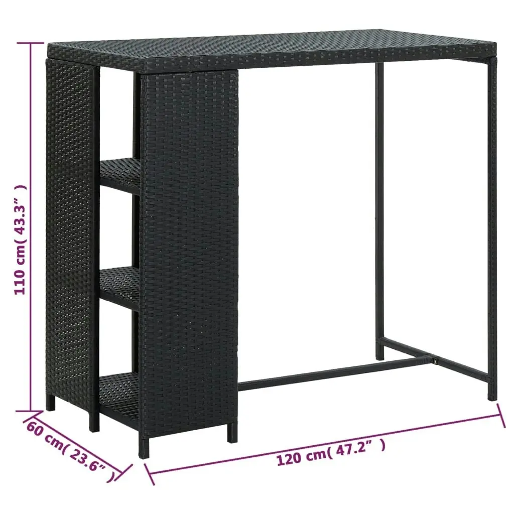 Bar Table with Storage Rack Black 120x60x110 cm Poly Rattan 313476