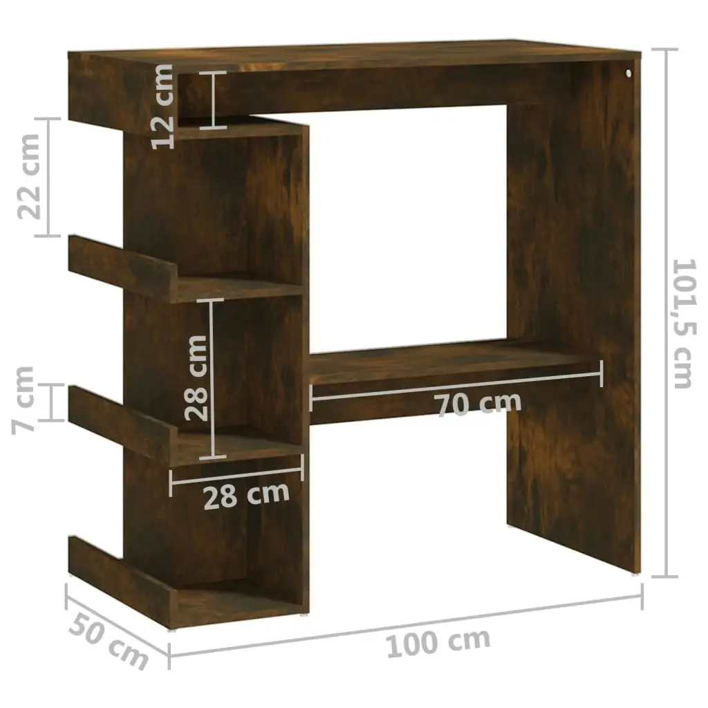 Bar Table with Storage Rack Smoked Oak 100x50x101.5cm Engineered Wood 812960