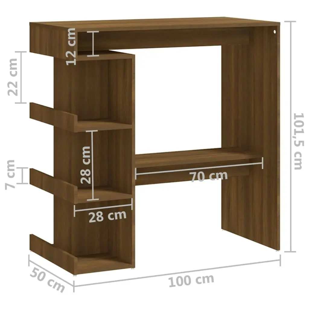 Bar Table with Storage Rack Brown Oak 100x50x101.5cm Engineered Wood 812962