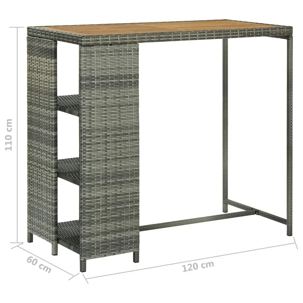 Bar Table with Storage Rack Grey 120x60x110 cm Poly Rattan 313479