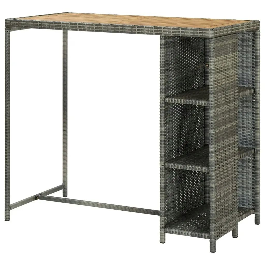 Bar Table with Storage Rack Grey 120x60x110 cm Poly Rattan 313479