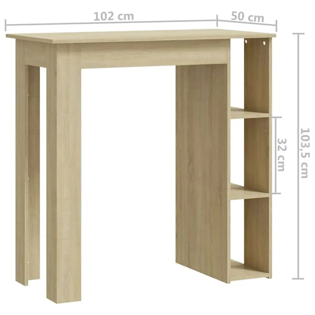 Bar Table with Shelf Sonoma Oak 102x50x103.5 cm Engineered Wood 809461