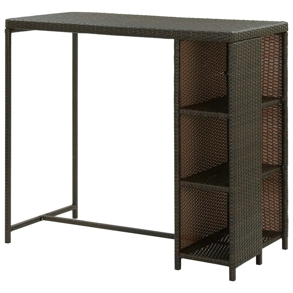 Bar Table with Storage Rack Brown 120x60x110 cm Poly Rattan 313475