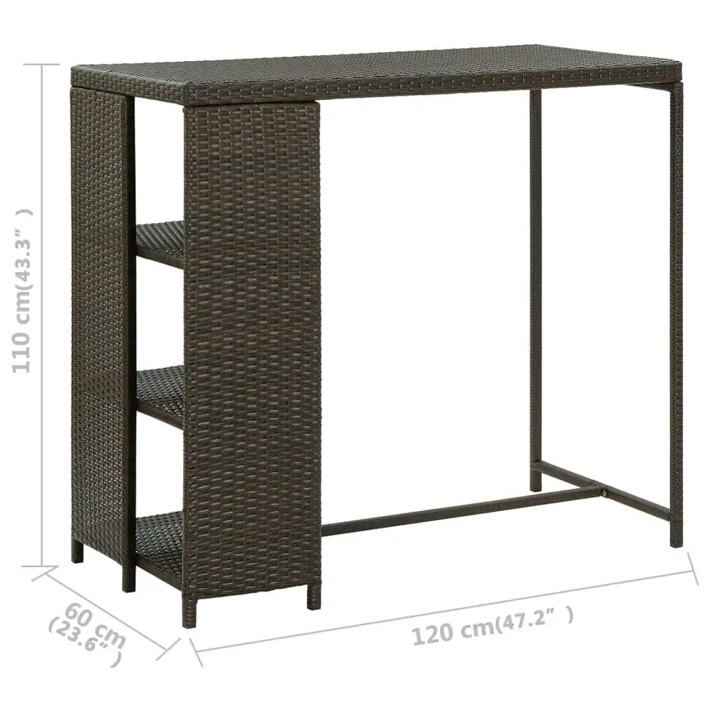 Bar Table with Storage Rack Brown 120x60x110 cm Poly Rattan 313475