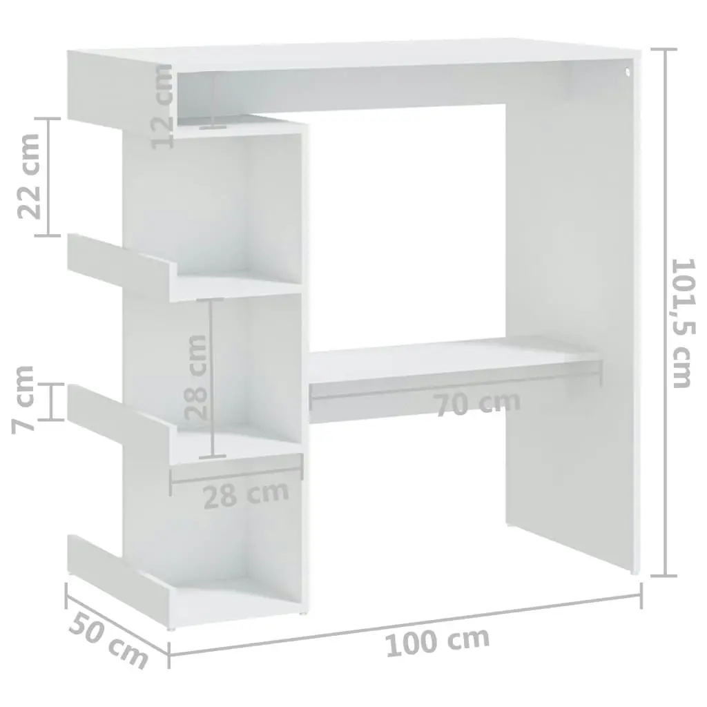 Bar Table with Storage Rack White 100x50x101.5 cm Engineered Wood 809449