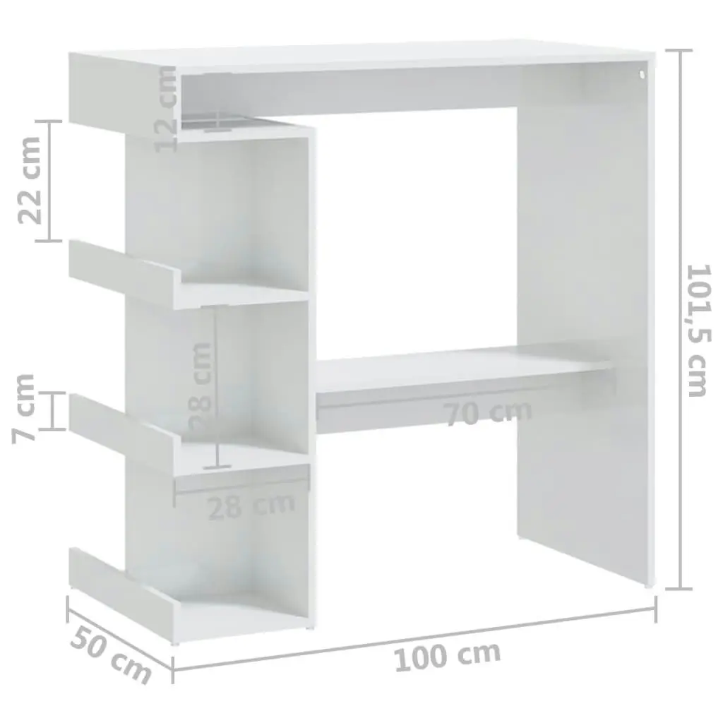 Bar Table with Storage Rack High Gloss White 100x50x101.5 cm 809455