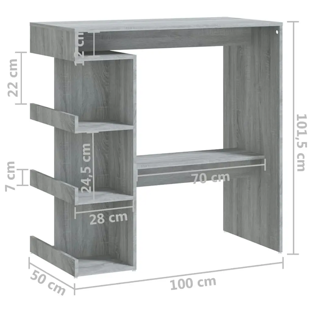 Bar Table with Storage Rack Grey Sonoma 100x50x101.5 cm 812961