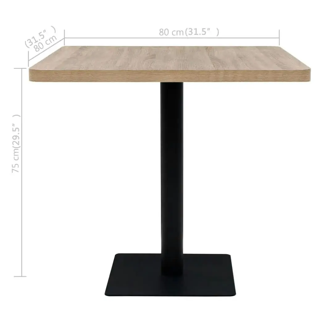 Bistro Table MDF and Steel Square 80x80x75 cm Oak Colour 245614