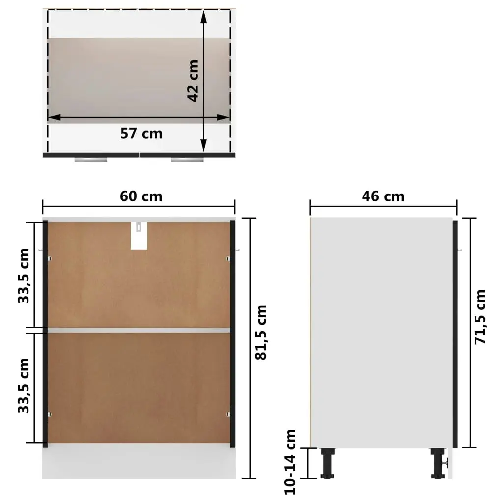 Bottom Cabinet Black 60x46x81.5 cm Engineered Wood 801189