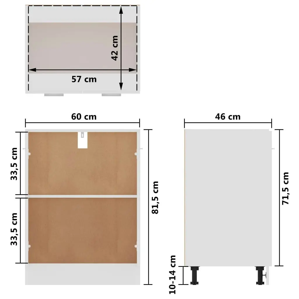 Bottom Cabinet White 60x46x81.5 cm Engineered Wood 801188