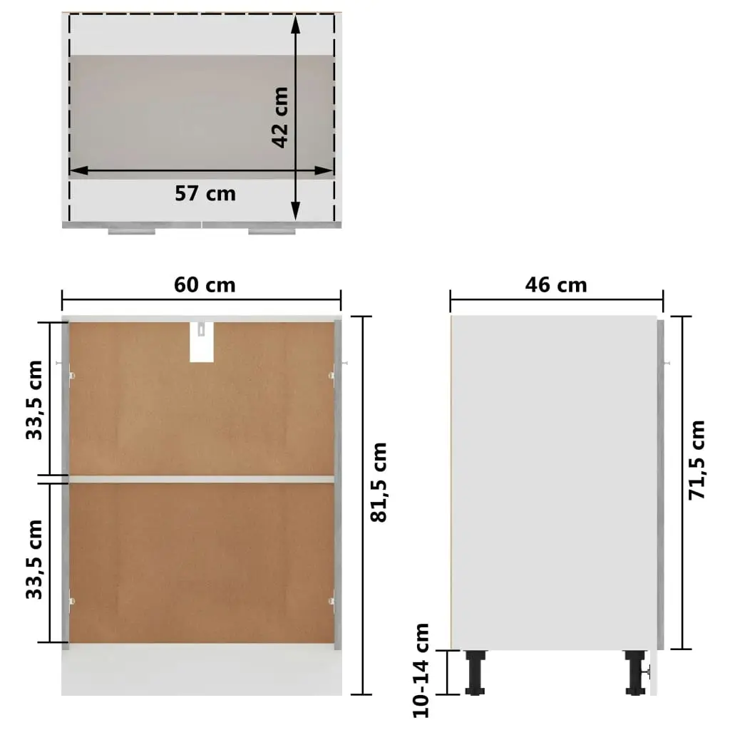 Bottom Cabinet Concrete Grey 60x46x81.5 cm Engineered Wood 801192