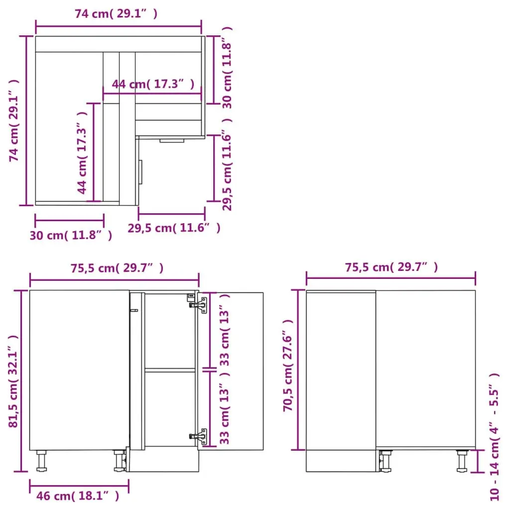 Corner Bottom Cabinet Concrete Grey 75.5x75.5x81.5 cm Engineered Wood 802493