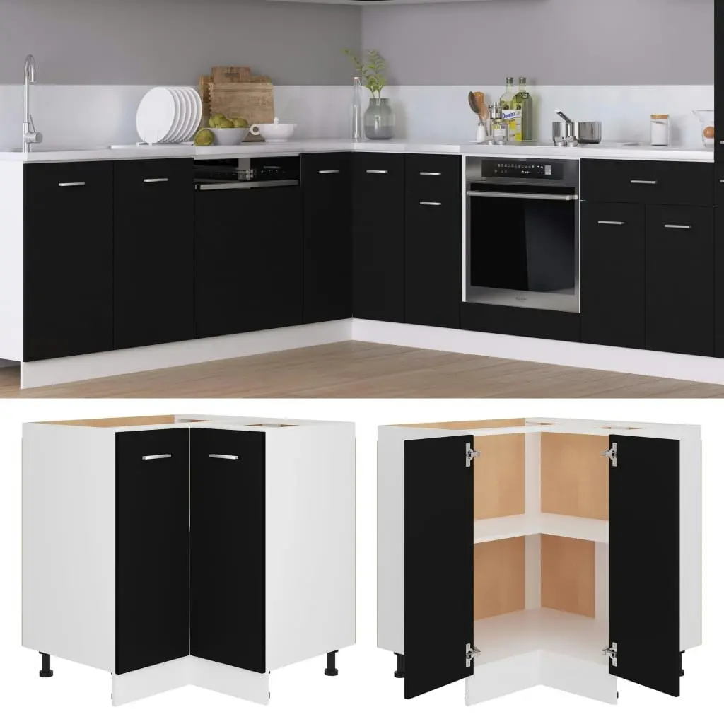 Corner Bottom Cabinet Black 75.5x75.5x81.5 cm Engineered Wood 802490