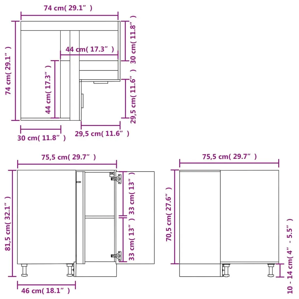 Corner Bottom Cabinet Black 75.5x75.5x81.5 cm Engineered Wood 802490