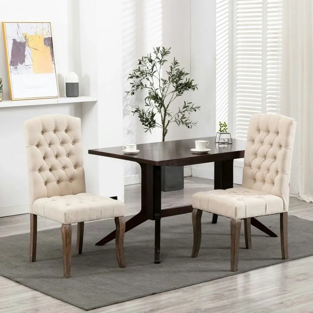 Dining Chairs 2 pcs Beige Linen-Look Fabric 287949