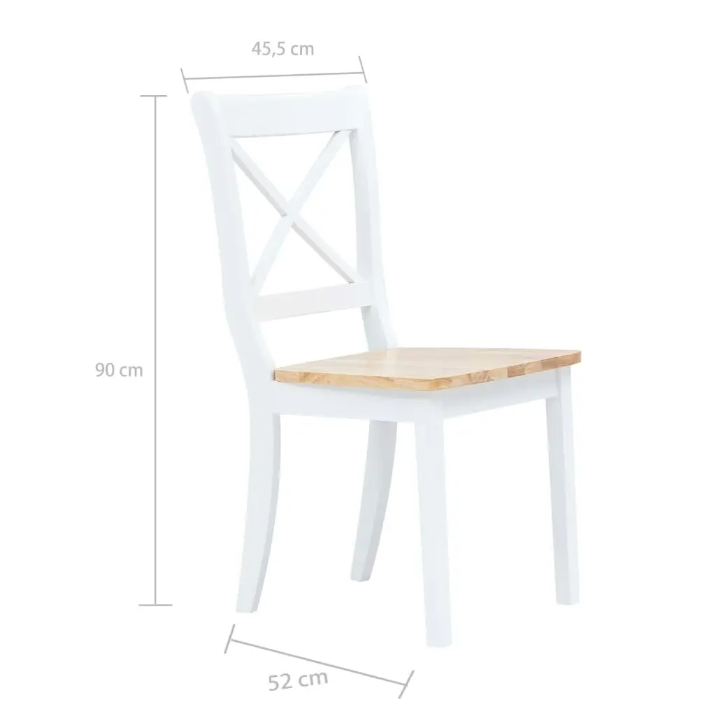 Dining Chairs 2 pcs White and Light Wood Solid Rubber Wood 247358