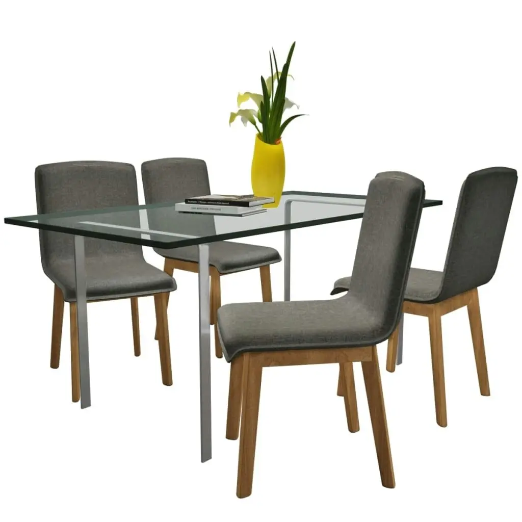 Dining Chairs 4 pcs Light Grey Fabric and Solid Oak Wood 241154