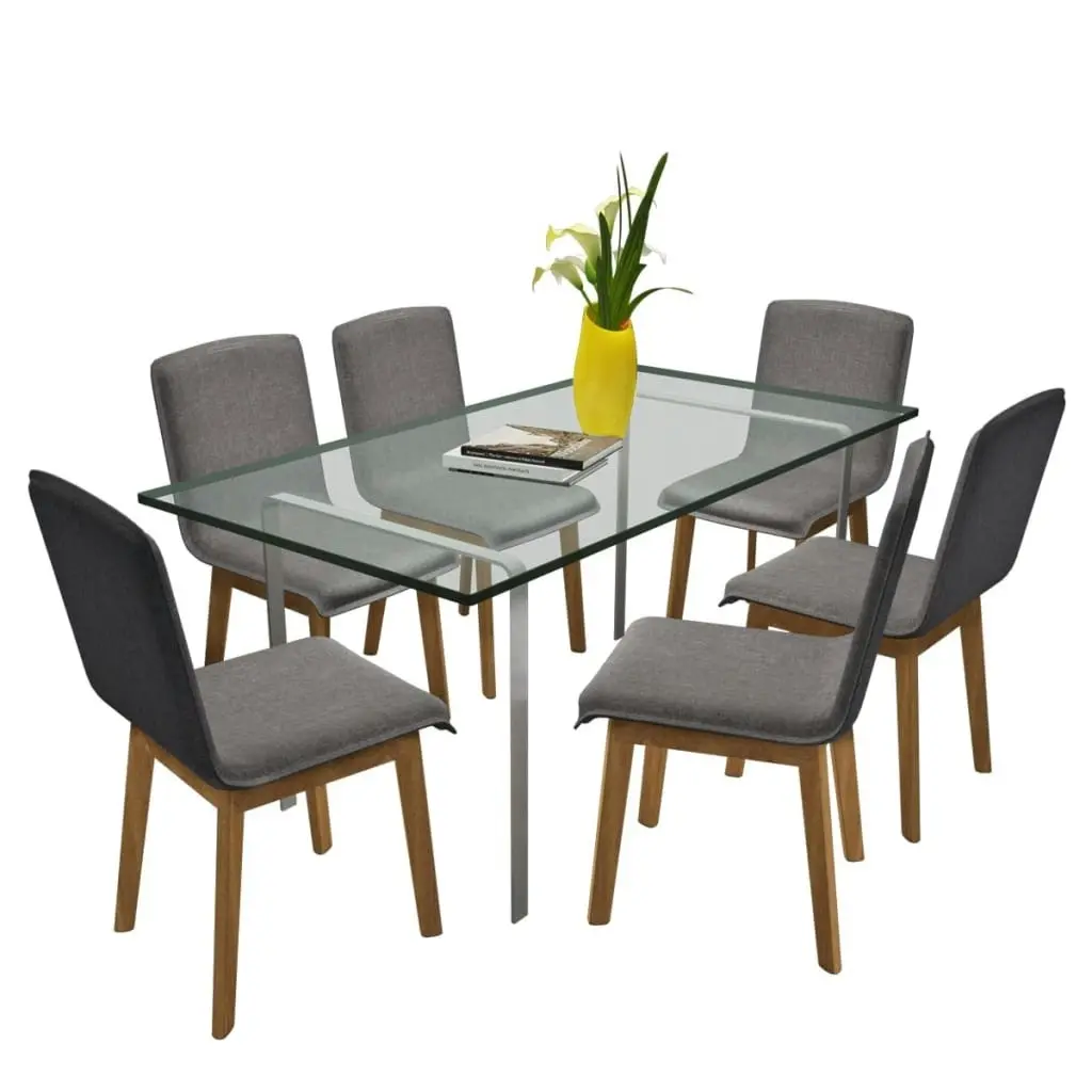 Dining Chairs 6 pcs Light Grey Fabric and Solid Oak Wood (241153+241154) 270569