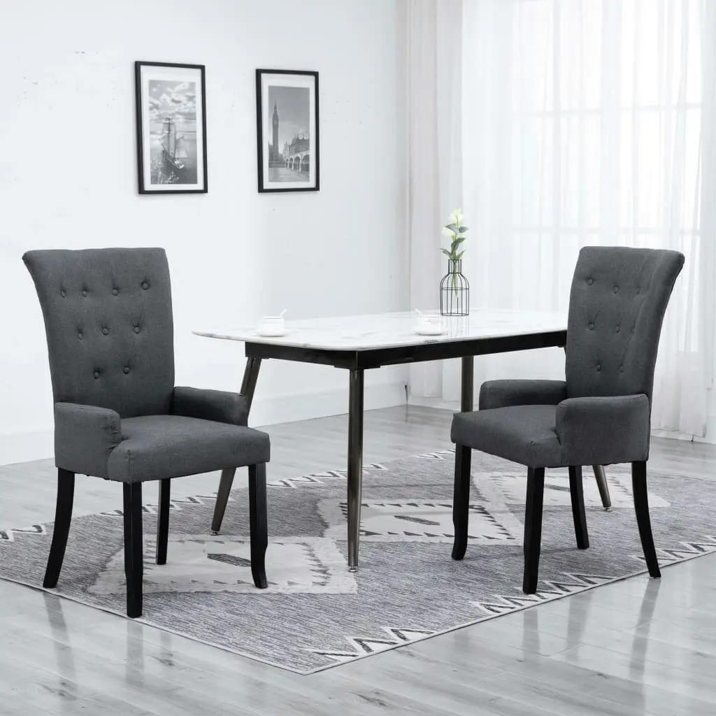 Dining Chairs with Armrests 2 pcs Dark Grey Fabric 276908