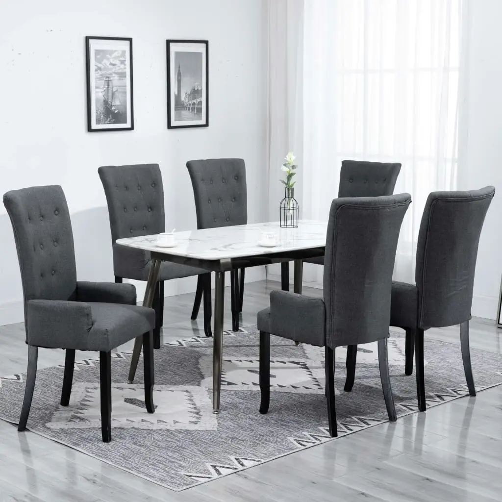 Dining Chairs with Armrests 6 pcs Dark Grey Fabric 276910