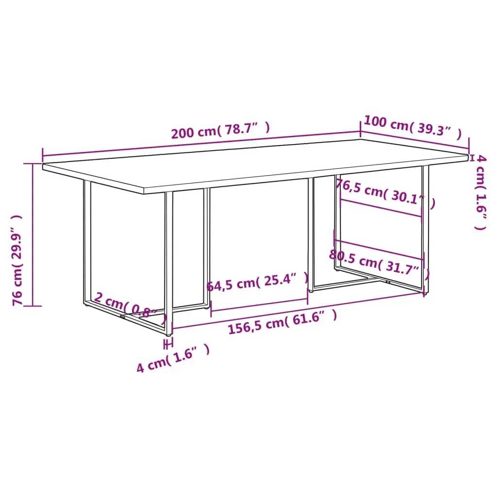 Dining Table 200 cm Rough Mango Wood 320697