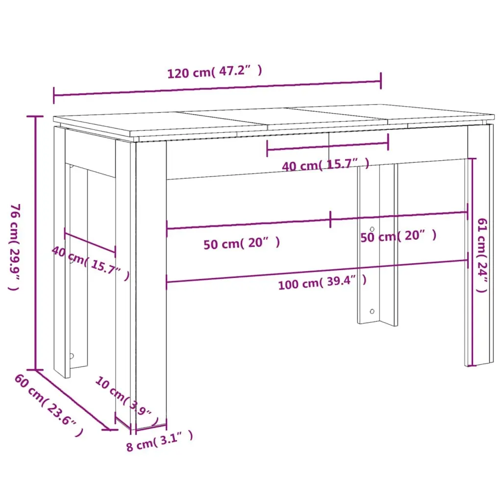 Dining Table Black 120x60x76 cm Engineered Wood 800757