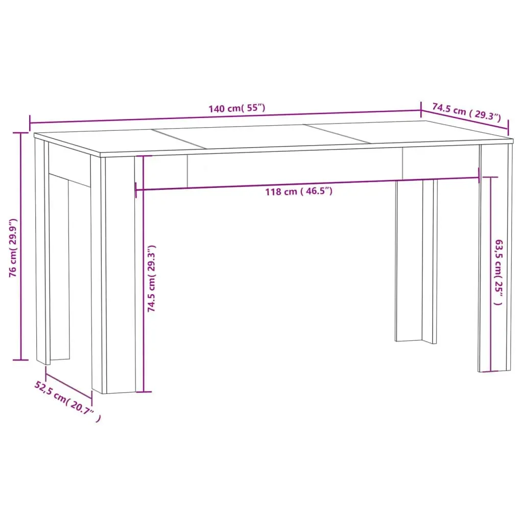 Dining Table White 140x74.5x76 cm Engineered Wood 804202