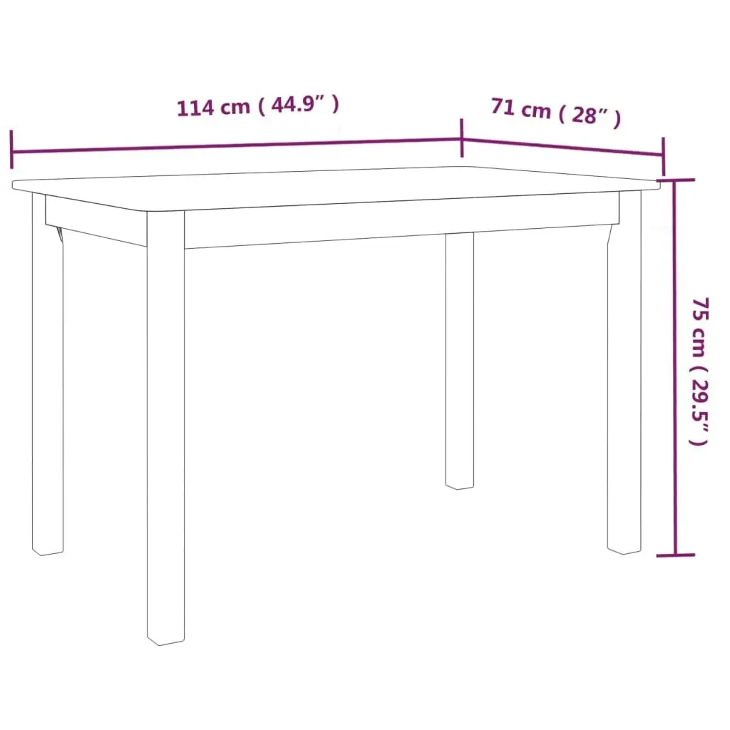 Dining Table White 114x71x75 cm Solid Rubber Wood 247362