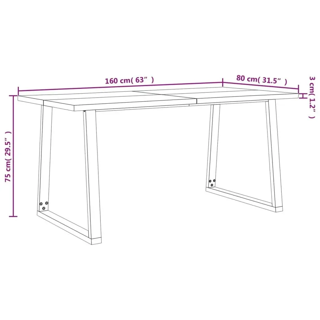 Dining Table with Live Edge 160x80x75 cm Solid Wood Acacia 353290