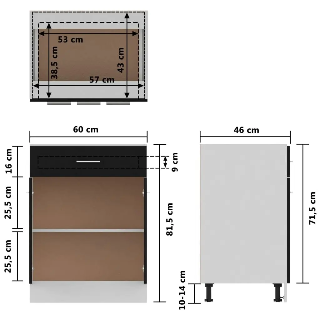 Drawer Bottom Cabinet Black 60x46x81.5 cm Engineered Wood 801229