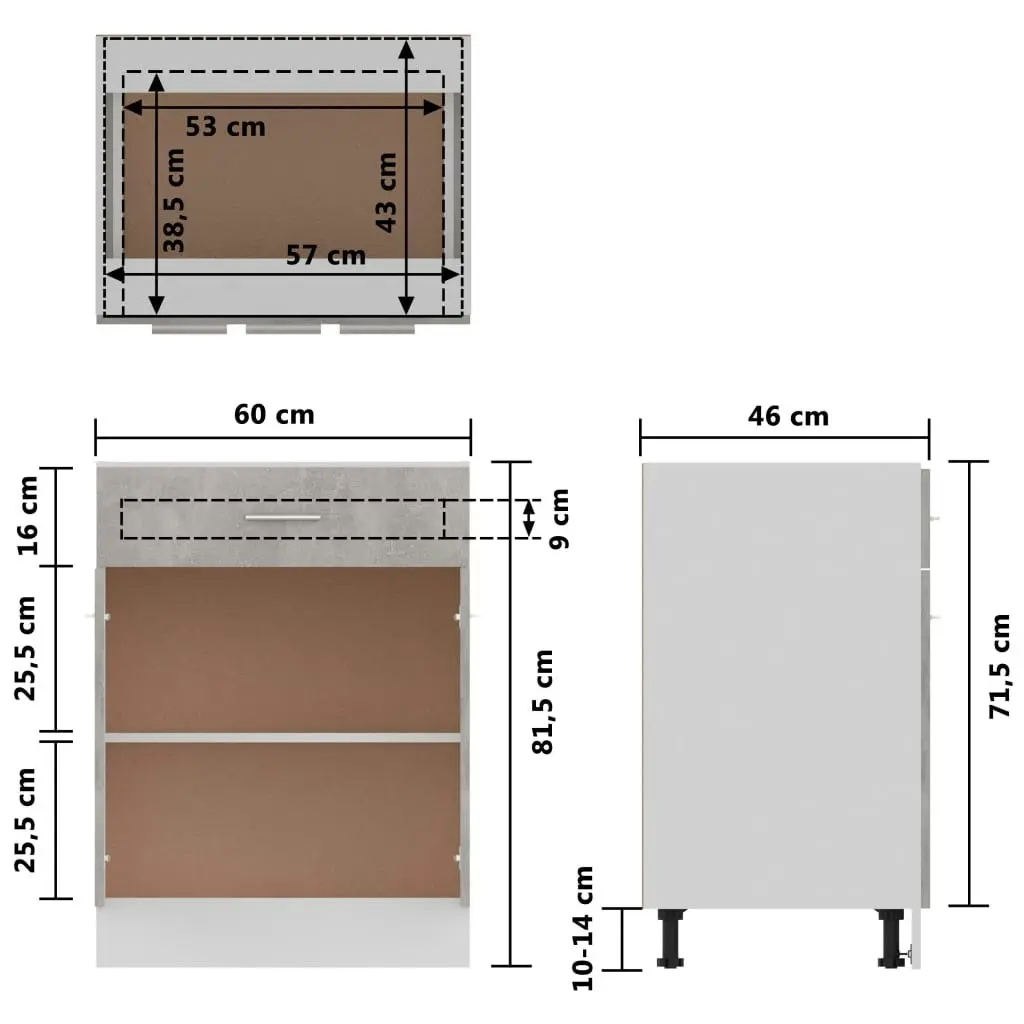 Drawer Bottom Cabinet Concrete Grey 60x46x81.5 cm Engineered Wood 801232