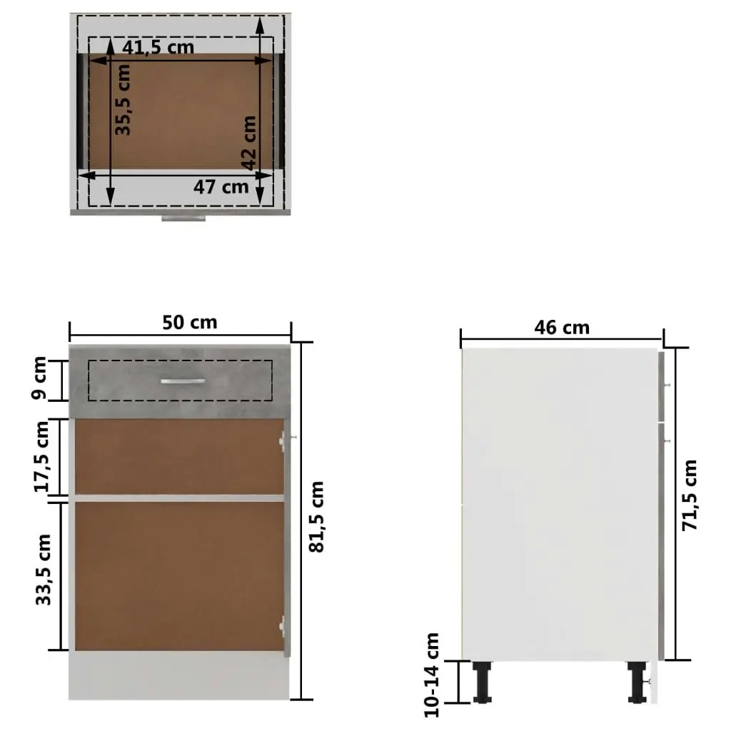 Drawer Bottom Cabinet Concrete Grey 50x46x81.5 cm Engineered Wood 801224