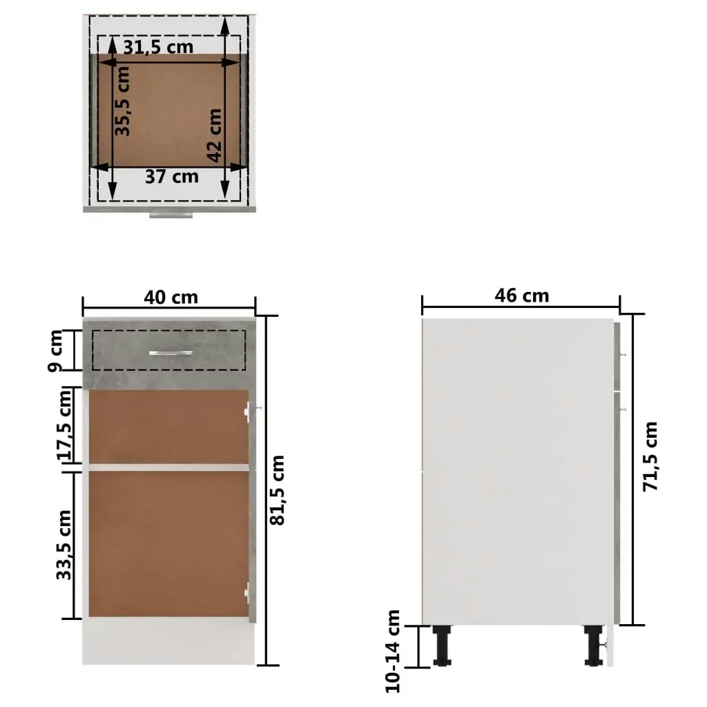 Drawer Bottom Cabinet Concrete Grey 40x46x81.5 cm Engineered Wood 801216