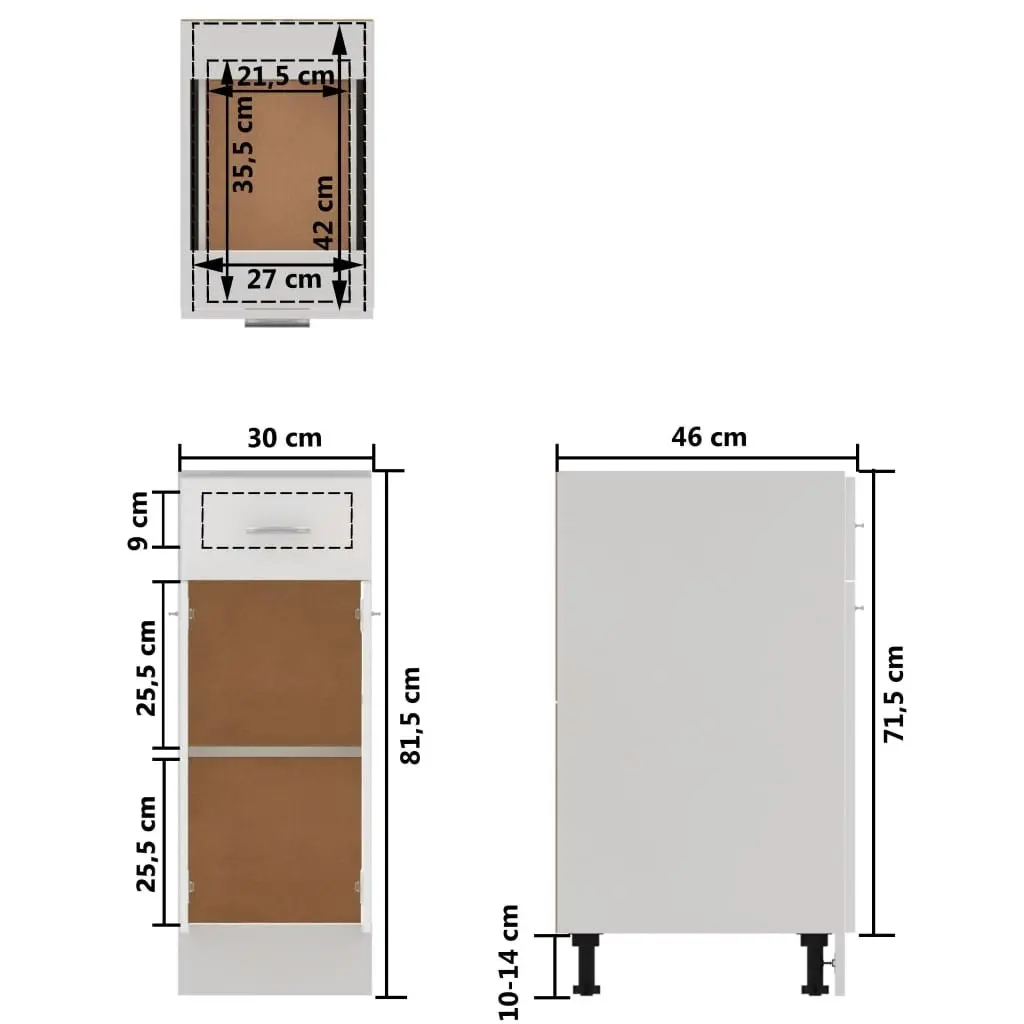 Drawer Bottom Cabinet High Gloss White 30x46x81.5 cm Engineered Wood 801209