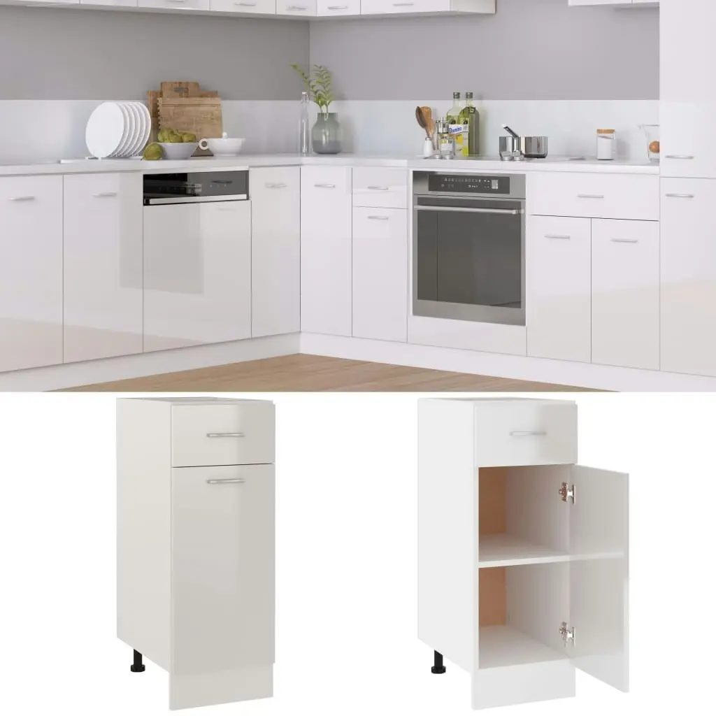 Drawer Bottom Cabinet High Gloss White 30x46x81.5 cm Engineered Wood 801209