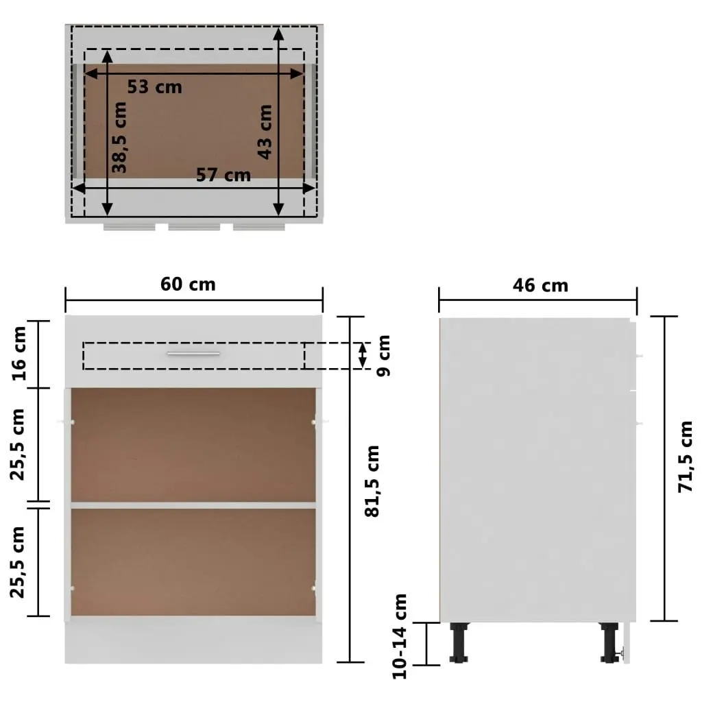 Drawer Bottom Cabinet White 60x46x81.5 cm Engineered Wood 801228