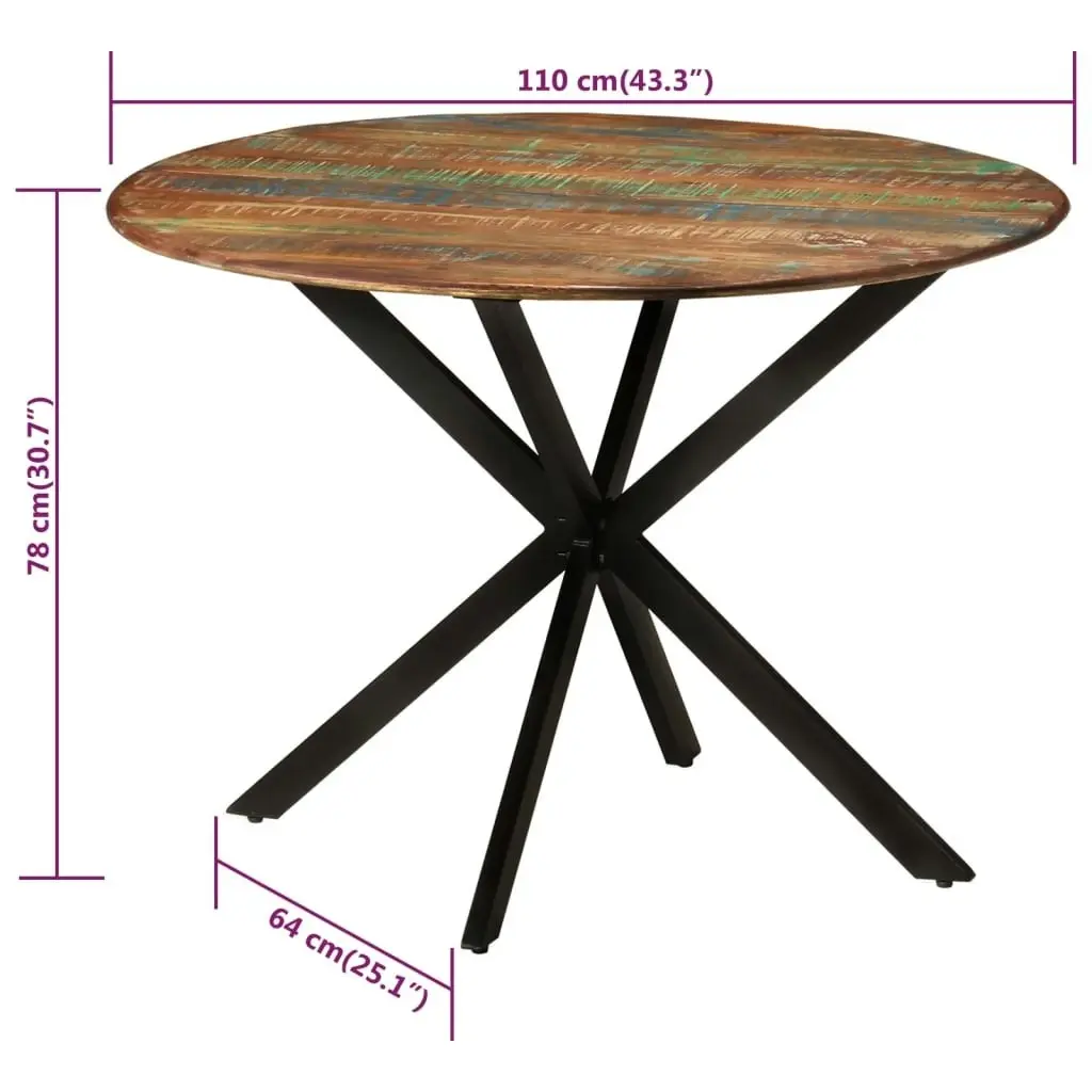 Dining Table Ã˜110x78 cm Solid Wood Reclaimed and Steel 338455