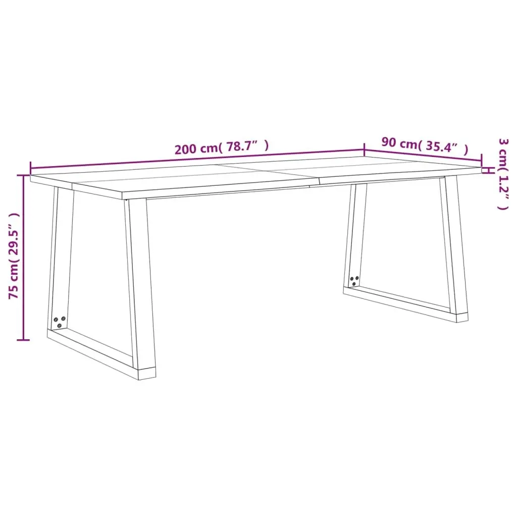 Dining Table with Live Edge 200x90x75 cm Solid Wood Acacia 353292