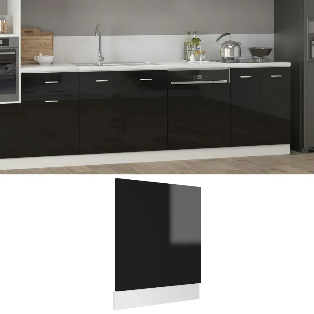 Dishwasher Panel High Gloss Black 59.5x3x67 cm Engineered Wood 802568