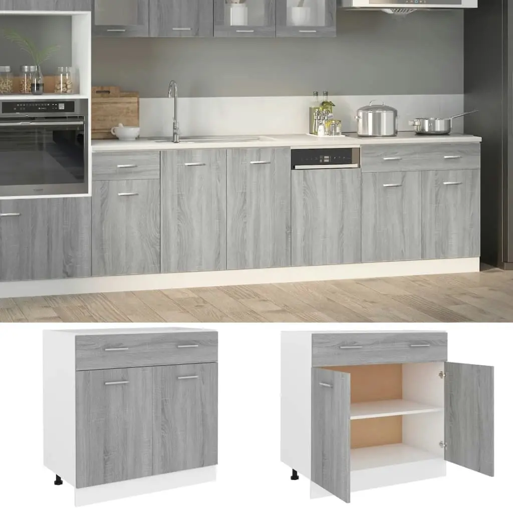 Drawer Bottom Cabinet Grey Sonoma 80x46x81.5 cm Engineered Wood 815580