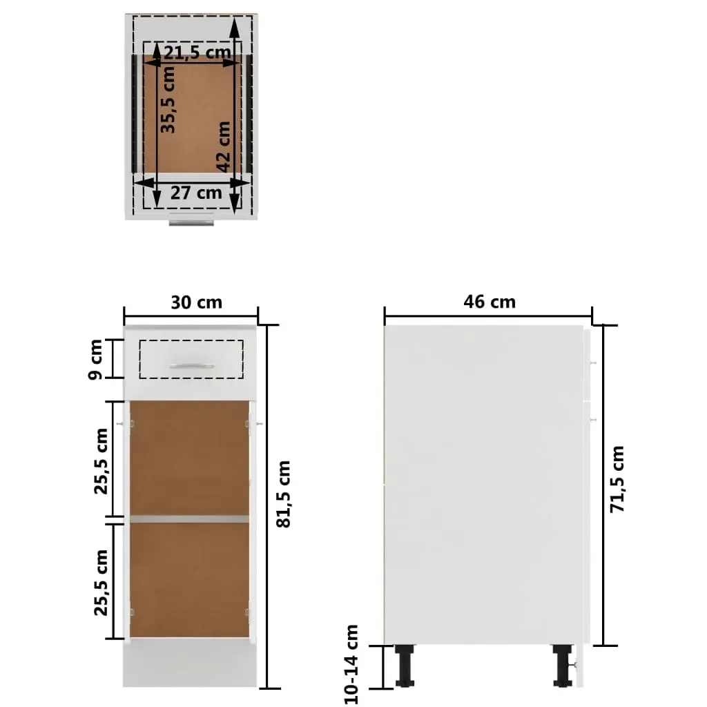 Drawer Bottom Cabinet White 30x46x81.5 cm Engineered Wood 801204