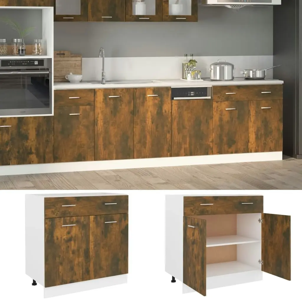 Drawer Bottom Cabinet Smoked Oak 80x46x81.5 cm Engineered Wood 815579