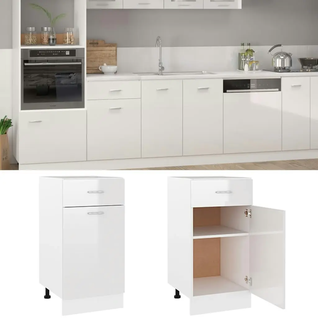 Drawer Bottom Cabinet High Gloss White 40x46x81.5 cm Engineered Wood 801217