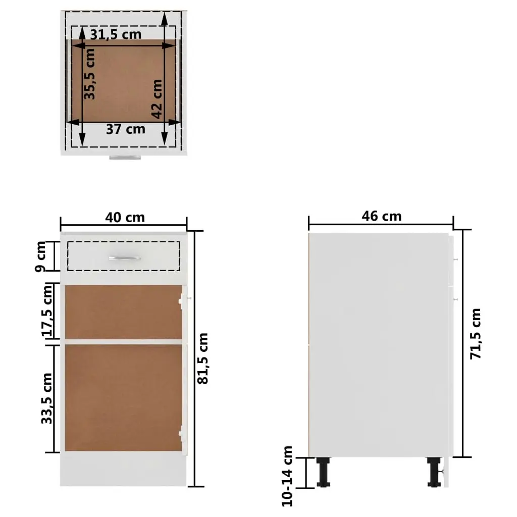 Drawer Bottom Cabinet High Gloss White 40x46x81.5 cm Engineered Wood 801217