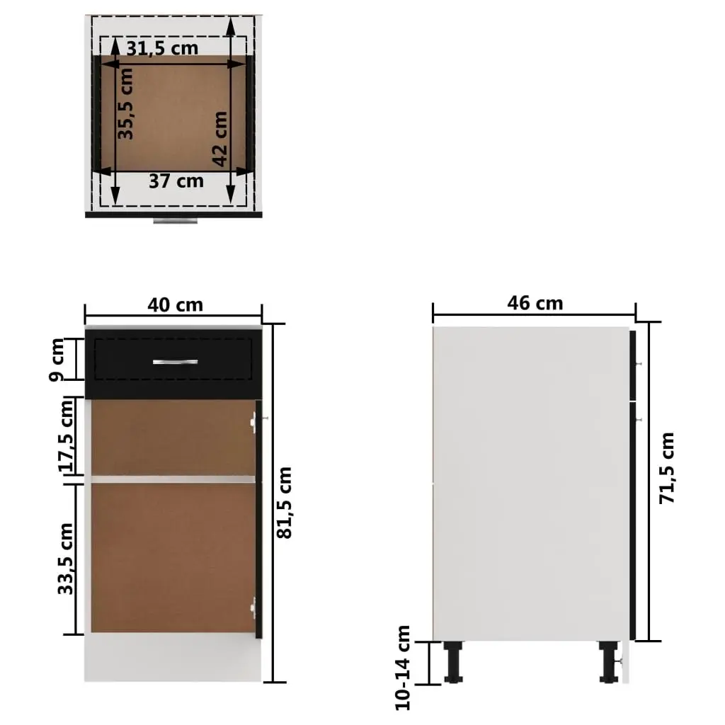 Drawer Bottom Cabinet Black 40x46x81.5 cm Engineered Wood 801213