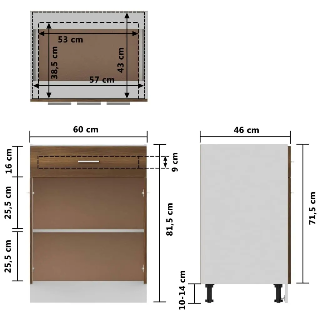 Drawer Bottom Cabinet Brown Oak 60x46x81.5 cm Engineered Wood 815578