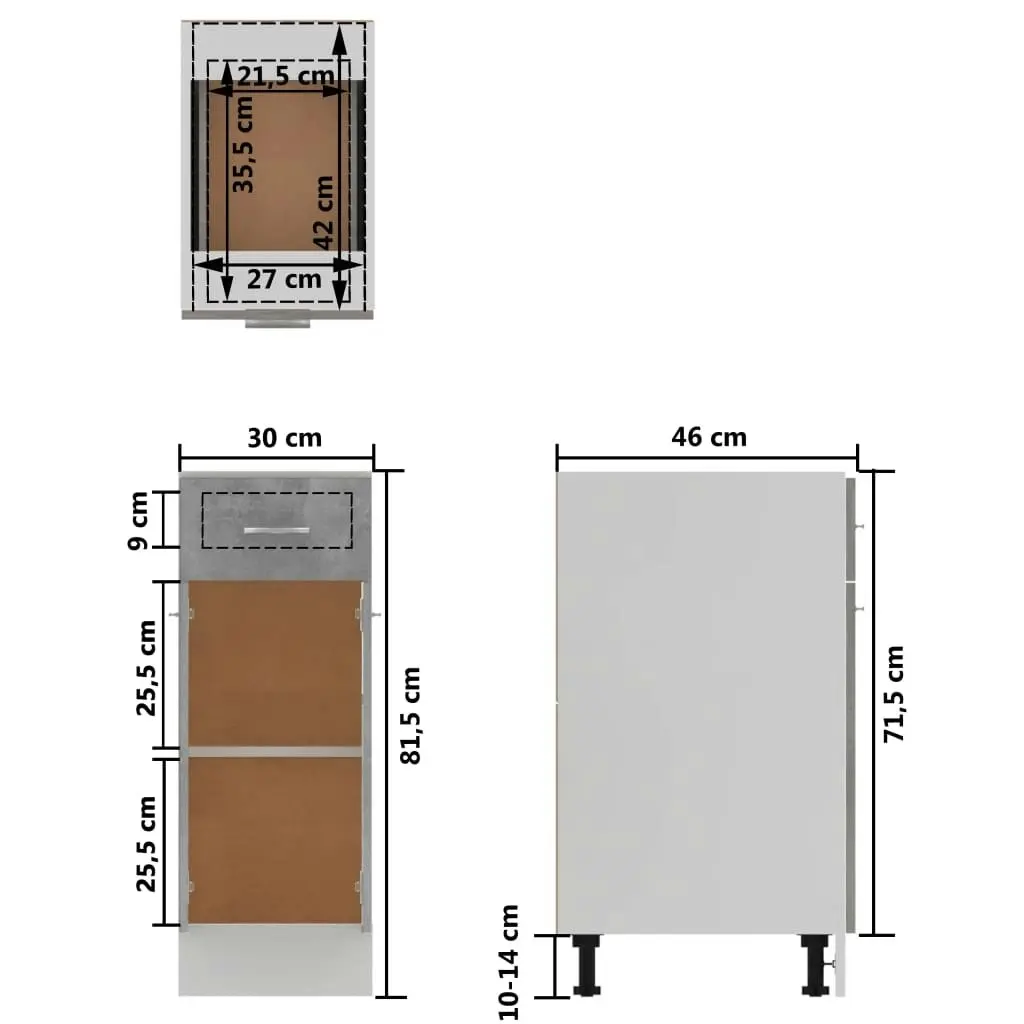 Drawer Bottom Cabinet Concrete Grey 30x46x81.5 cm Engineered Wood 801208